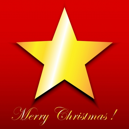 Gold star on red Merry Christmas greeting cardのイラスト素材