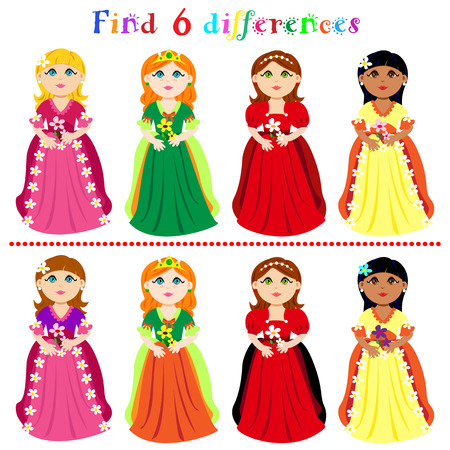 Find 6 difference game or visual puzzle: princesses with ball gownのイラスト素材