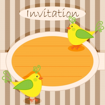 Cute yellow little birds invitation cardのイラスト素材