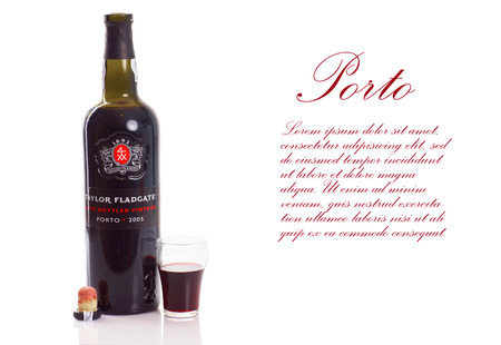 CANADA, QUEBEC, JANUARY, 6, 2014  Bottle of Taylor Fladgate port wine with glass Porto is produced exclusively from the Northern regions of Portugal のeditorial素材