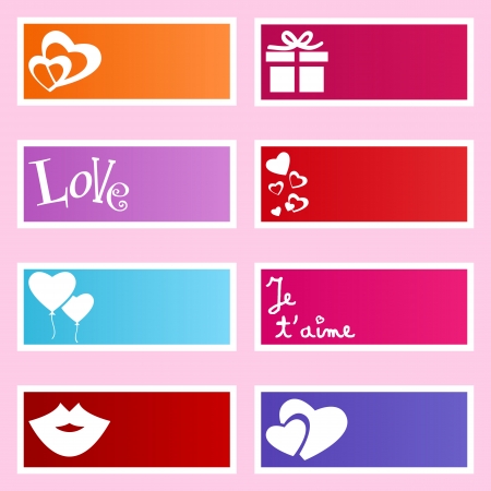 Cute and colorful labels with love related icons or symbols, perfect for Valentines dayのイラスト素材