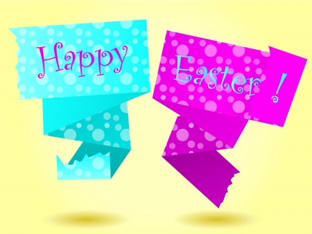 Origami banner, Happy Easter card, in pink and light blue over yellow のイラスト素材