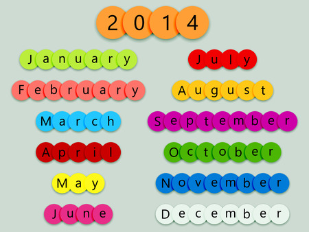 2014 months on multicolor circles with shadows on grey backgroundのイラスト素材