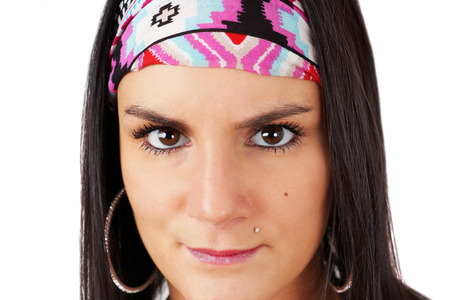 Intense gaze of gypsy young womanの写真素材