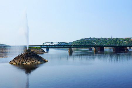 Water fountain in the Saguenay river, Quebec, Canadaの写真素材