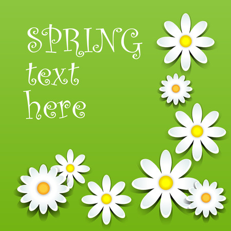 Fun white daisies with shadows over green, spring themeのイラスト素材