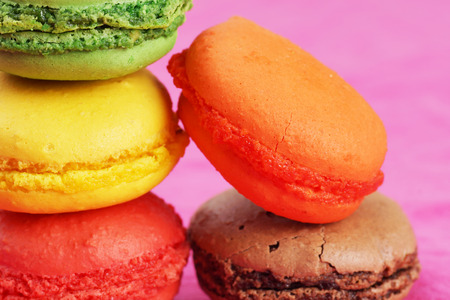 Colorful macaroons on bright pinkの写真素材