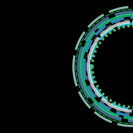 Overlapping colorful half circles on black ad ready for textのイラスト素材