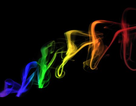 Bright rainbow coloured forms in the dark.の写真素材