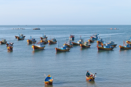 Fishing village with a bunch of fishing boats  Mui Ne  Vietnamの写真素材