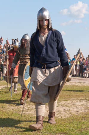 TOBOLSK, RUSSIA - JULY 6:  Unidentified participants at a historical reenactment festival \"Abalaksky field\"  held in Abalak village on July 6, 2013, in Tobolsk, Siberia, Russiaのeditorial素材