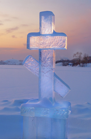 Ice cross at sunset for Baptismの写真素材