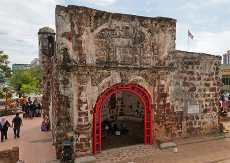 MALACCA, MALAYSIA - DEC 19, 2013:The ruined gates of  Portuguese fort A Famosa, Porta de Santiago.Malacca was listed as a UNESCO World Heritage Site on 7 July 2008のeditorial素材