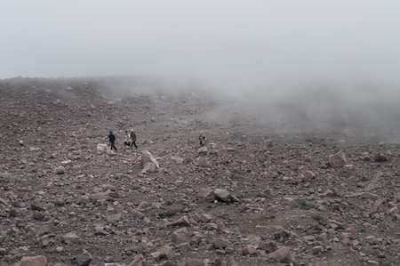 Indonesian tourists in the clouds on Volcano Merapiのeditorial素材