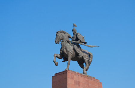 BISHKEK, KYRGYZSTAN - MAY 02, 2014:  Monument Epic of Manas on Ala-Too Square. Bishkek formerly  Frunze, is the capital and the largest city of the Kyrgyz Republic.  The population - 900,000 peopleのeditorial素材