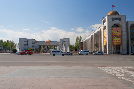 BISHKEK, KYRGYZSTAN - MAY 02, 2014:  Building in oriental style near Ala-Too Square. Bishkek formerly  Frunze, is the capital and the largest city of the Kyrgyz Republic.  The population - 900,000 peopleのeditorial素材