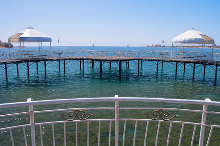 Pier on Issyk-Kul Lake. Kyrgyzstanの写真素材