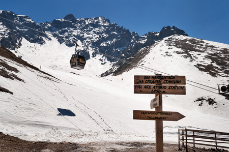 Shymbulak ski resort. Mid station of Ski lifts. Talgar Pass. It is located in the Zaiilisky Alatau mountain range.のeditorial素材