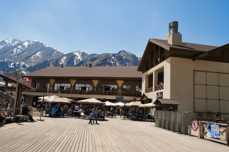 ALMATY, KAZAKHSTAN - MAY 8, 2014: Shymbulak resort.  It is located in the upper part of the Medeu Valley in the Zaiilisky Alatau mountain range.のeditorial素材