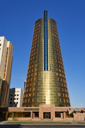 ASTANA, KAZAKHSTAN - MAY 9, 2014: Modern building on Water-Green Boulevard, Nurzhol Boulevard is the national boulevard of Kazakhstan, a pedestrian area in the new business and administrative centre on the left bank of Ishim riverのeditorial素材
