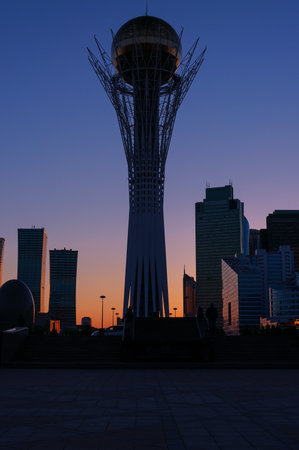 ASTANA, KAZAKHSTAN - MAY 9, 2014: View of Astana modern city at sunset. Astana is the capital city of Kazakhstan on 10 December 1997.  Population of 835153のeditorial素材