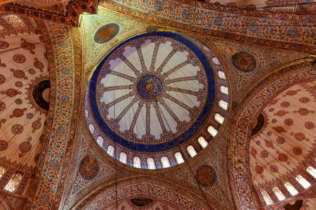 ISTANBUL, TURKEY, DEC 4, 2014: Interior of Blue Mosque. The Sultan Ahmed Mosque is a historic mosque in Istanbul.のeditorial素材