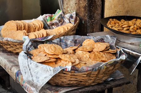 Indian street food on the counter of market
