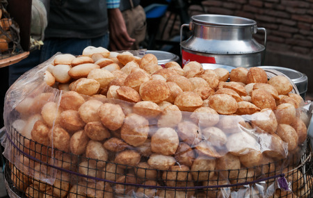 Puri for Panipuri or Gol gappa, Marathi, Gujarati s a popular street snack in Indiaの写真素材