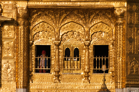 AMRITSAR, INDIA, DEC - 7, 2014: Windows of Golden Temple (Harmandir Sahib also Darbar Sahib). Golden Temple is the holiest Sikh gurdwara located in the city of Amritsar, Punjab, India.のeditorial素材