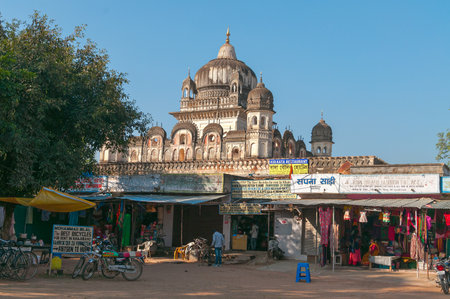 KHAJURAHO, INDIA - DEC 21, 2014:  On the street in small town Khajuraho. Khajuraho Group of Monuments is a group of Hindu and Jain temples in Madhya Pradesh, Indiaのeditorial素材