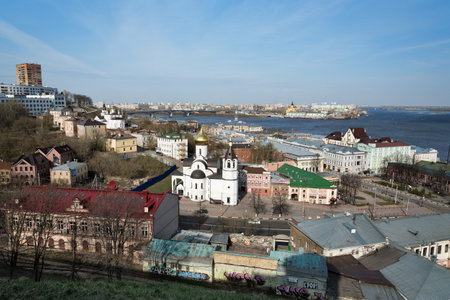 View of center Nizhny Novgorod from Kremlin. Russiaのeditorial素材