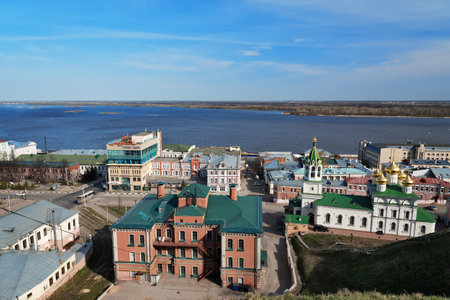 View of center Nizhny Novgorod from Kremlin. Russiaのeditorial素材