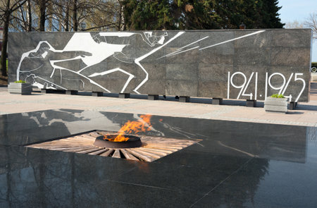 Nizhny Novgorod, Russia - May 2, 2015: Eternal Flame and created memorial complex in honor of Nizhny Novgorod citizens who died in World War II in the territory of the Nizhny Novgorod Kremlin. Russiaのeditorial素材