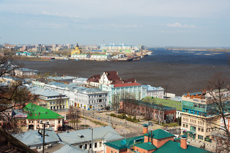 Nizhny Novgorod, Russia - May 2, 2015: View of center Nizhny Novgorod from Kremlin. Nizhny Novgorod is the fifth largest city in Russia.のeditorial素材