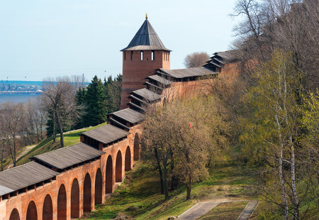 Wall and tower of Nizhny Novgorod Kremlin. Russia