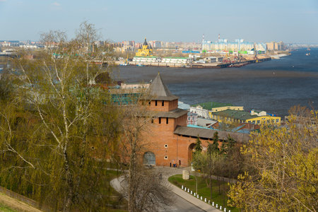 Wall and tower of Nizhny Novgorod Kremlin. Russiaのeditorial素材