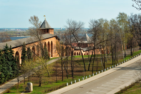 Wall and tower of Nizhny Novgorod Kremlin. Russiaのeditorial素材
