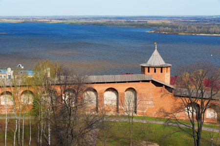 Wall and tower of Nizhny Novgorod Kremlin. Russiaのeditorial素材