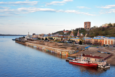 Nizhny Novgorod, Russia - May 3, 2015: View of Lower Volga embankment  in Nizhny Novgorod. Nizhny Novgorod is the fifth largest city in Russiaのeditorial素材