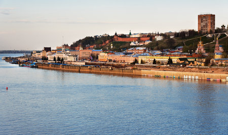 Nizhny Novgorod, Russia - May 3, 2015: View of Lower Volga embankment  in Nizhny Novgorod. Nizhny Novgorod is the fifth largest city in Russiaのeditorial素材