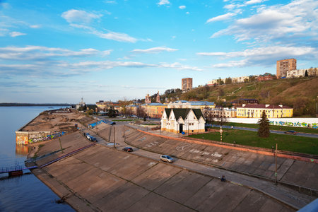 Nizhny Novgorod, Russia - May 3, 2015: View of Lower Volga embankment  in Nizhny Novgorod. Nizhny Novgorod is the fifth largest city in Russiaのeditorial素材