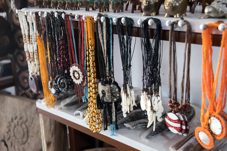 Lemo, Indonesia - Dec 08, 2015: Hand made necklaces in the market of Tana Toraja. South Sulawesi, Indonesiaのeditorial素材