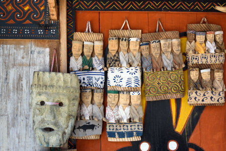 Tana Toraja, Indonesia - Dec 09, 2015: Toraja carved wooden souvenirs in the shop at Palava village....