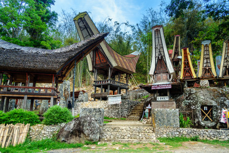 Ceremony site with megaliths. Bori Kalimbuang or Bori Parinding. It is a combination of ceremonial grounds and burials. Tana Toraja. South Sulawesi, Indonesiaのeditorial素材