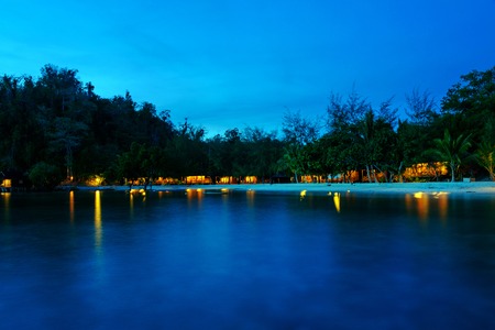 Beautiful tropical beach on Bolilanga Island at night. Togean Islands or Togian Islands in the Gulf of Tomini. Central Sulawesi. Indonesiaの写真素材