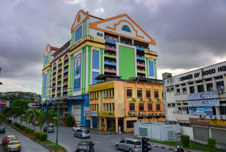 Kuching, Malaysia - Dec 30, 2015: On the street. Road in Kuching city at evening. Sarawak. Borneoのeditorial素材