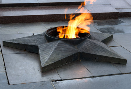 Volgograd, Russia - August 31, 2016: Eternal flame on Square of Fallen Fighters. The city famous for its resistance during the Battle of Stalingrad against the German Army in World War 2のeditorial素材