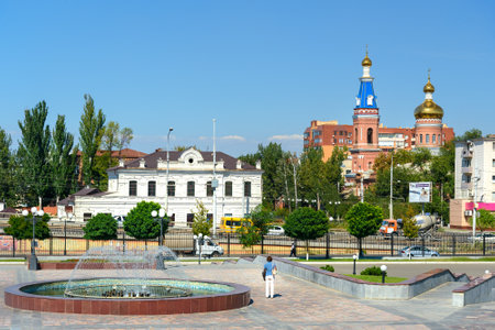Astrakhan, Russia - September 05, 2016: View on the street from Astrakhan State Opera and Ballet Theaterのeditorial素材