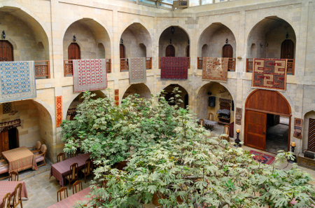 Baku, Azerbaijan - September 10, 2016: Souvenir and antique shops in Old city, Icheri Sheher is the historical core of Baku.のeditorial素材