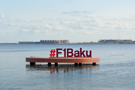 Baku, Azerbaijan - September 10, 2016: Sing F1 Baku in Caspian See at Seaside boulevard. The 2016 European Grand Prix was the inaugural event held on the Baku City Circuitのeditorial素材